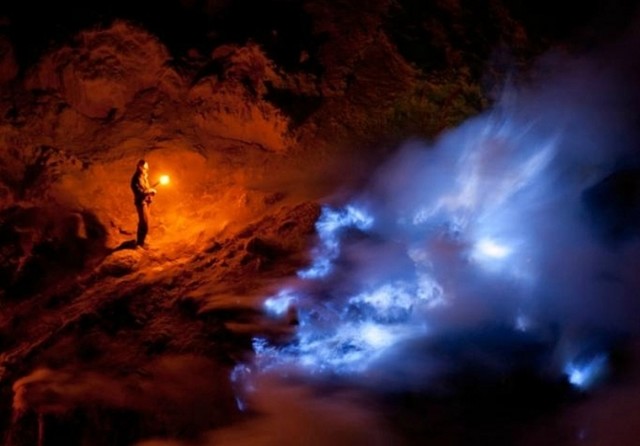 ijen blue fire on a volcano